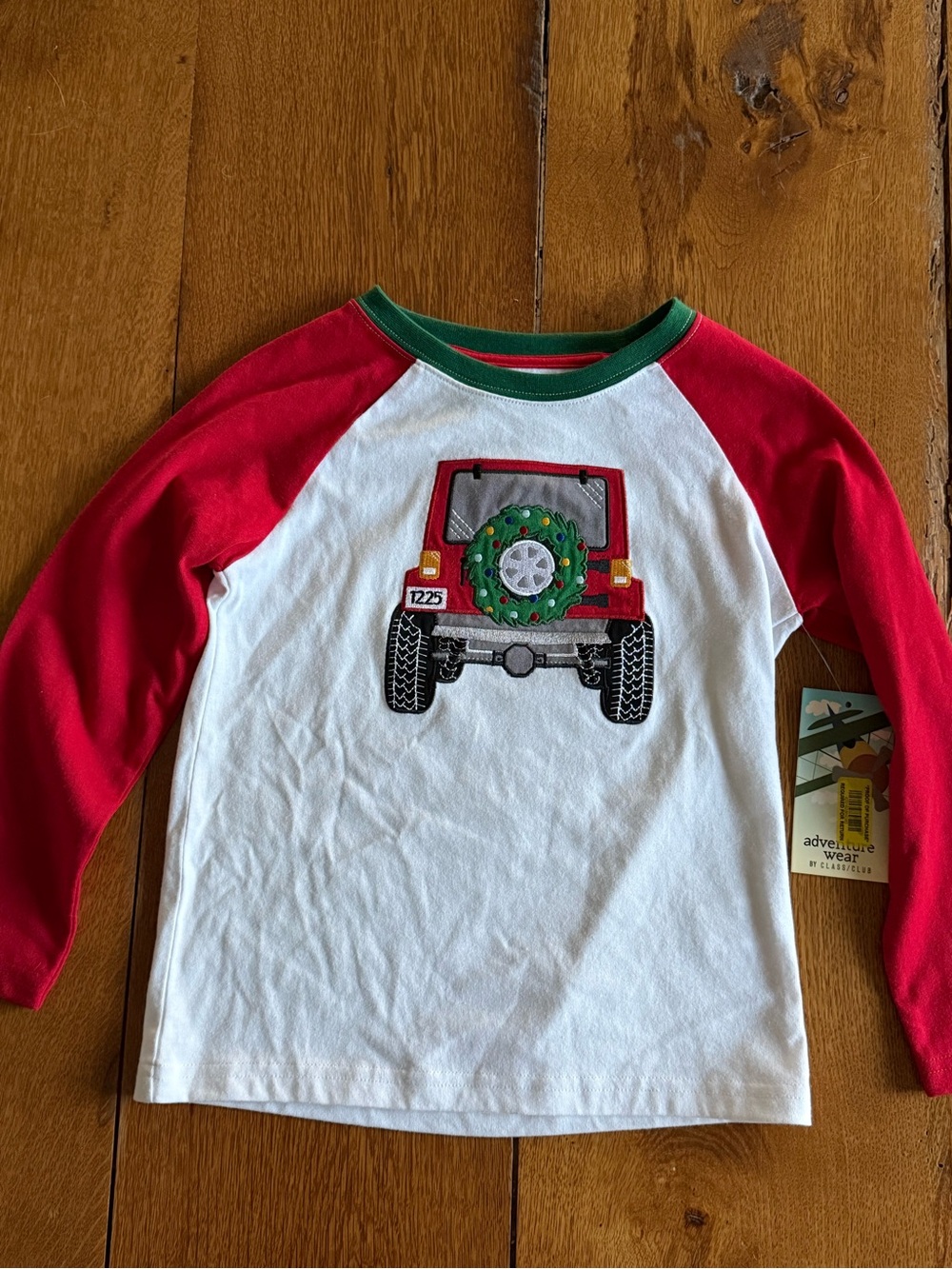 Kids Holiday Jeep Raglan Long Sleeve Tee - Red & White